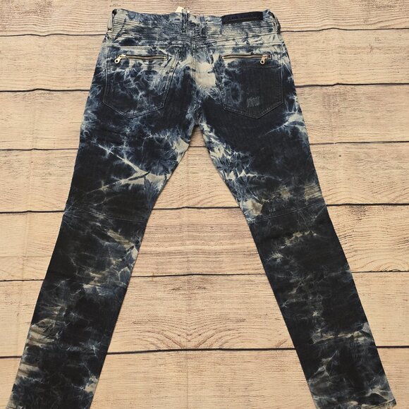 Rock Revival Moto Daviday Jeans Men's Destruction Blue Tie Dye Zippers Stretch - Picture 2 of 16